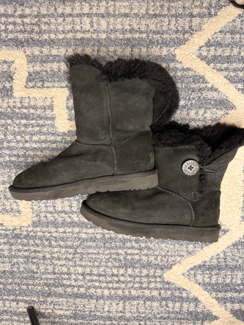 Great condition Ugg Australia Black Suede Fur-Lined Button Short Boots